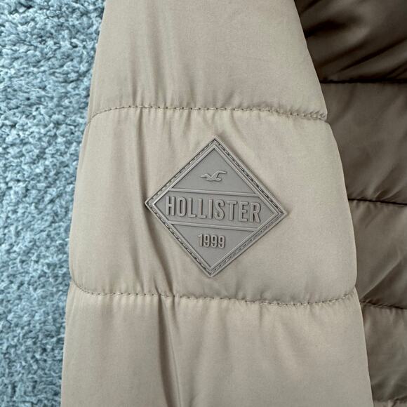 Hollister Puffer Jacket Women's Small Tan Sherpa-Lined Hooded - Picture 8 of 11